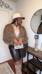 Fauxy Lady Feathery Crop Jacket (Cocoa)