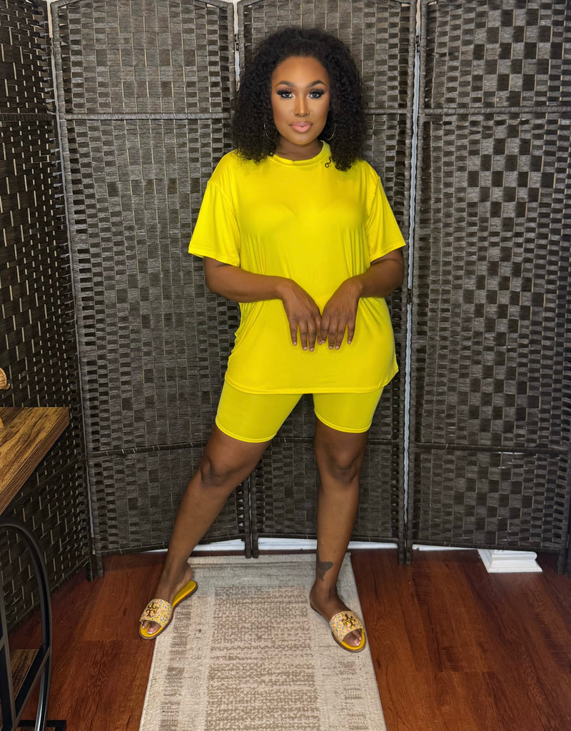 Glam & Chill Biker Short Set (Yellow)