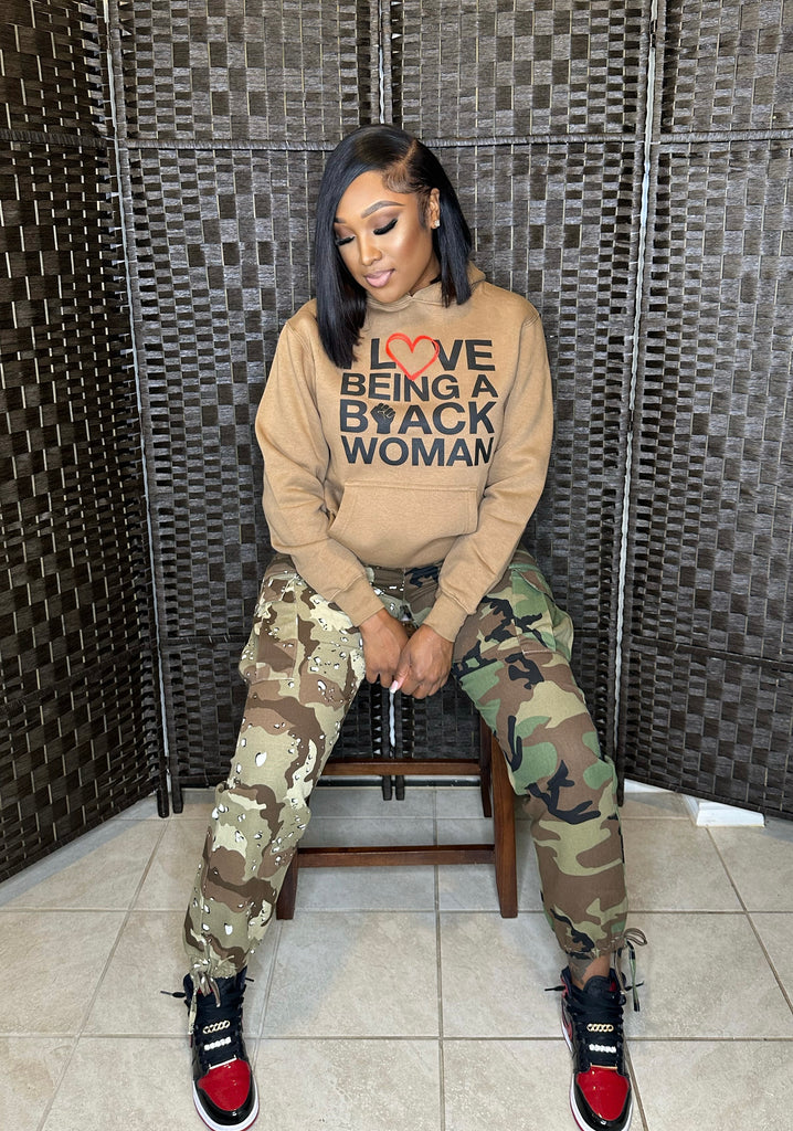 I Love Being A Black Woman Hoodie (Light Brown)