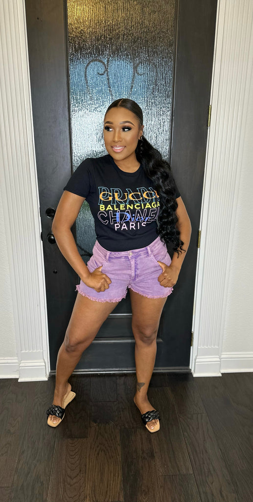 Acid Wash Denim Shorts (Lilac)