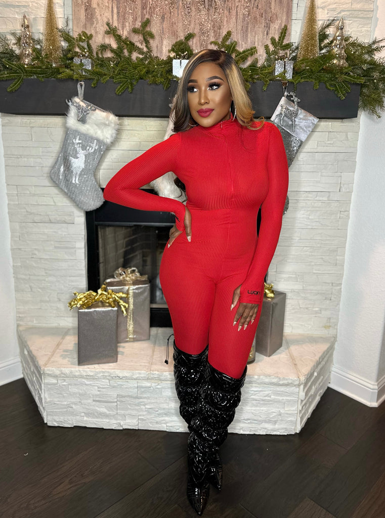 Lucky Label Jumpsuit (Red)